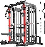 Pooboo Multi-Functional Machine Power Cage, 2000LB Squat Rack, LAT-Pull Down System, Dual Pulley Cable Crossover System, Home Gym Workout Machine with Strength Training Attachments (P43)