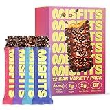 Misfits Protein Bar Variety Pack | Nutrition Bars - 14-15g Protein, 1g Sugar, Plant-based, Low Carb, Non-GMO, Gluten Free Snacks | Pack of 12, Multiple Flavors