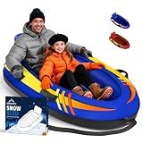 2 Person Snow Sled, Heavy Duty Inflatable Snow Tube with Canvas Cover