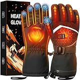 Heated Gloves, Rechargeable Heated Gloves for Men Women, Waterproof Electric Heating Ski Gloves with Touchscreen for Cold Weather Motorcycle Skiing Snowboarding Hiking Hunting Gifts (Black,M)