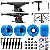 Jizmo Skateboard Trucks, High Rebound Skateboard Cruiser Wheels 60mm, Skateboard Bearings ABEC-9, Skateboard Tool, Skateboard Pads, Skateboard Hardware Combo Starter Set(Blue)