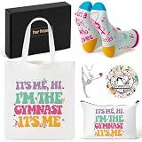 Y1tvei Gymnastics Canvas Bag Gifts - 55Pcs It’s Me, Hi I’m The Gymnast It’s Me Canvas Tote Bag Makeup Pouch, Just A Girl Who Loves Gymnastics Socks Necklace Stickers Gift Set for Women Gymnast Lover