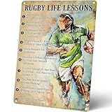 Homely Accents Retro Rugby Life Lesson Metal Signs, Inspirational Wall Decor for Home Office Classroom Bathroom, Vintage Poster Tin Signs Gift for Rugby Lovers, 8x12 Inch