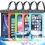 Famoby 5 Pack Multicolor Waterproof Phone Pouch, Cell Phone Case Dry Bag,Protection Level: IP68,Beach Cruise for iPhone,Samsung,and More,Lanyard Included,(Fits Up to 8.3"),Black,Blue,Pink,Orange,Green