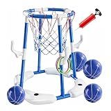 Amz hula Pool Basketball Hoop,Floating Basketball Hoop,2-in-1 Floating Pool Toys Ring Game with 4 Balls and Pump,Summer Outdoor Swimming Pool Games Water Play Toys for Kids Ages 4-8 8-12 Adult(Blue)