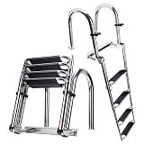 Heavy Duty Pontoon Boat Ladder, 316 Stainless Steel 4 Step Folding Ladder