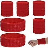 6PCS Sweat Band Headband Wristbands for Women, Headband and Wristband Set of 2PCS Sports Headbands and 4PCS Wristband Breathable Sports Band for Women Basketball Soccer Yoga Badminton Tennis(Red)