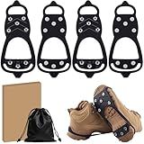 2 Pairs Ice Cleats for Shoes and Boots, Universal Non Slip Hiking Spikes, Micro Shoe Spikes for Snow and Ice, Durable Snow Crampons for Winter Hiking Climbing Ice Fishing, 8 Steel Studs Gripper Spike
