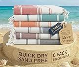 LANE LINEN 6-Pack Oversized Pre-Washed Beach Towels, Stylish Quick-Dry Pool & Travel Towels for Adults, 39"x71" - Diamond Multi Colors