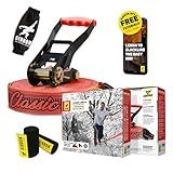 Gibbon ClassicLine XL Slackline Red with TreeWear - 82ft Slack Line - 74ft x 2” Line & 8ft Ratchet Strap with Reinforced Loop - Signature Ratchet