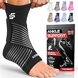 Sleeve Stars Ankle Brace for Women & Men, Ankle Wrap for Sprained Ankle, Compression Sleeve for Plantar Fasciitis Relief, Easy Customizable Support: w/Removable Strap (Single/S:9"-10"/Black)