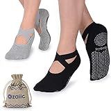 Yoga Socks for Women Non-Slip Grips & Straps, Ideal for Pilates, Pure Barre, Ballet, Dance, Barefoot Workout (2 Pairs- Black/Gray, one_size)