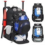 Baseball Bag for Youth & Adult Lightweight Softball Bat Bag with Shoe Compartment, External Helmet Holder and Fence Hook Waterproof Baseball Backpack Hold T-Ball, Bat and Softball Equipment, Black