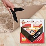 NeverCurl 4-Pack V Shape Rug Corner Grippers - Rug Gripper for Hardwood Floors and Outdoor Surfaces - Stops Curling Corners - Safe Carpet Tape Alternative - Works on Rug Corners Indoors