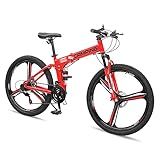 Ktaxon 26 Inch Mountain Bike, Folding Mountain Bike with Unique Design, Double Shock Effect, Powerful Mechanical Dual Disc Brakes, Professional 21 Speed Derailleurs and Ergonomic Cushion (Red)