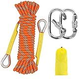 NTR Orange/Black/Blue Climbing Rope 10M(32ft) 20M(64ft) 30M(96ft) 50M(160ft), 8MM Static Rock Climbing Rope with 2 Steel Hooks, Rappelling Rope for Outdoor, Hiking Safety Escape Rope, Rescue Parachute