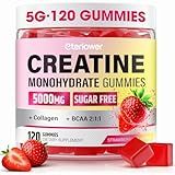 eterlower Creatine Monohydrate Gummies, 5g Creatine Gummies for Women & Men.Pre-Workout & Muscle Growth Support, Contains BCAA, Collagen, Sugar-Free, 120 Count