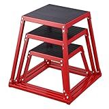 VEVOR Plyometric Jump Boxes, 12/18/24 Inch Plyo Box, Platform and Jumping Agility Box, Anti-Slip Fitness Exercise Step Up Box Set for Home Gym Training, Conditioning Strength Training, Red