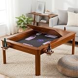 BKTSUNAMI Solid Wood Board Game Coffee Table with Removable Top, 3-in-1 Gaming and Dining Table Includes Play Mat & Detachable Cup Holders, 48" L x 33" W (Cherry01)