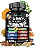 Adndale Sea Moss Black Seed Oil Ashwagandha Ginger Capsules. SeaMoss Capsules with Black Seed Oil, Ashwagandha, Turmeric, Moringa, Bladderwrack, Burdock Root, Manuka Honey, Cinnamon