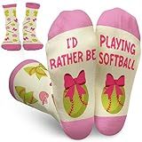FOURSTUFF Softball Socks - Softball Gifts for Girls, Women, Sport Player, Team, Coach - Sports Senior Night Gifts - Sport Socks for Girls, Teenagers