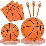Miucat 96 Pcs Basketball Party Plates and Napkins Set, Basketball Birthday Party Decorations for Boy Serves 24