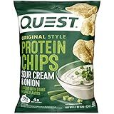 Quest Nutrition Sour Cream & Onion Protein Chips, 19g Protein, 4g Net Carbs, Low Carb, Gluten Free, 1.1 oz (Pack of 12)