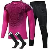 ZIQICAI2007 kids goalie jersey Soccer Goalie Shirt pants, Padded Goalkeeper Jersey, youth Long Sleeve Football Padded (Pink, 7-8Years)