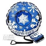 Snow Tube, Heavy Duty Inflatable Snow Sled with Reinforced Cover, Snow Sleds with Handles, Suspended Seat and Pull Rope for Winter Sledding (Blue)