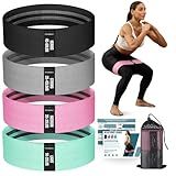 Resistance Bands for Working Out with Guide, 4 Workout Bands for Women & Men, Fabric Exercise Bands for Legs, Hip, Glute, Butt, Booty Bands Set for Yoga, Pilates, Strength (Green, Pink, Gray, Black)