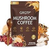 GRGTP Mushroom Coffee - Superfood Blend with 6 Adaptogens (Cordyceps, Lion's Mane, Reishi Other) | Jitter-Free Energy, Enhanced Focus, Digestion & Immunity Support | 45 Servings, Vegan, Gluten Free, Non-GMO | Smooth Flavor