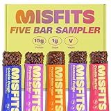 Misfits Protein Bar Variety Pack | Nutrition Bars - 14-15g Protein, 1g Sugar, Plant-based, Low Carb, Non-GMO, Gluten Free Snacks | Sample Pack of 5 - Multiple Flavors