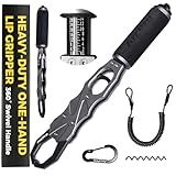 2-in-1 Fish Lip Gripper, One-Finger Operation Aluminum Alloy Fish Gripper with Scale, 60lb Weighing Fish Grabber for Large Fish, 360° Swivel Handle, Corrosion-Resistant for Saltwater & Freshwater