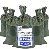 DURASACK Heavy Duty Sand Bags with Tie Strings Empty Woven Polypropylene Sand-Bags for Flood Control with 1600 Hours of UV Protection, 50 lbs Capacity, 14x26 inches, Green, Pack of 50
