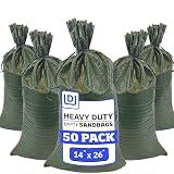 DURASACK Heavy Duty Sandbags with Ties, 14x26, Empty, Green, Pack of 50