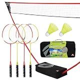 Zume Games Portable Badminton Set for Backyard & Outdoors with 4 Badminton Rackets, 2 Birdies & Freestanding Net That Sets Up on Any Surface – No Tools or Stakes Required