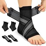 PAPLUS 2 Pairs Ankle Braces for Men & Women Plantar Fasciitis Relief- Adjustable Ankle Support for Foot Pain, Achilles Tendonitis Brace - with Removable Strap for Swelling Black