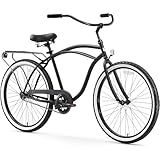 sixthreezero Around The Block Men's Beach Cruiser Bike, Single Speed Step-Through Touring Hybrid Bicycle with Rear Rack, 26 Inch Wheels, Matte Black