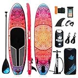 AISUNSS SUP Board 10.6Ft All Around Board Premium iSUP, Yoga Board with SUP Accessories Include Non-Slip mat, Waterproof Phone Bag, Double Action Pump, Adjustable Aluminum Paddle (Red Meditation)