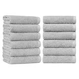 Amazon Basics Soft and Thick Cotton Hand Towels for Gym, 16 x 26 in, Gray, 12-Pack