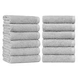 Amazon Basics Soft and Thick Cotton Hand Towels for Gym, 16 x 26 in, Gray, 12-Pack
