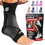Sleeve Stars Ankle Brace for Women & Men, Ankle Wrap for Sprained Ankle, Compression Sleeve for Plantar Fasciitis Relief, Easy Customizable Support: w/Removable Strap (Single/L:12"-13"/Black)