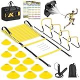 Agility Speed Training Equipment Set - 20ft Speed Ladder, 12 Cones, 4 Adjustable Hurdles, Jump Rope, Parachute, Ideal for Basketball, Football, Soccer, for Kids, Youth, Adults
