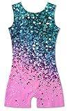 Funnycokid Gymnastics Leotards for Girls Dance Clothes Sparkly Outfits Unitard with Shorts, diamond 02, 7-8 Years