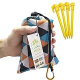HZJOYUE Pocket Blanket 71"x55", Lightweight Compact Sandproof Waterproof Outdoor Blanket for Beach, Hiking, Camping, Travel, Festivals, Picnic with Pockets, Loops, Stakes, Carabiner