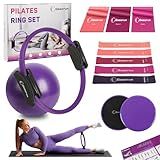 Goocrun Pilates Ring Set Exercise Equipment with Exercise Bands Resistance Bands Set, Pilates Ball, Sliding Disks – Workout Equipment Home Gym Includes Complete Fitness Poster (Purple)