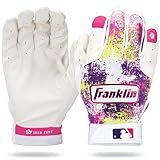 Franklin Sports MLB Youth Teeball Batting Gloves - Grow to Pro Kids Baseball + Softball Batting Gloves - Boys + Girls Pairs for Teeball, Baseball + Softball - Pink/White - Youth Medium