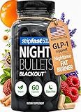 Night Bullets Weight Loss Pills for Women & Men, Stim-Free Nighttime Fat Burner, GLP-1 Support, Appetite Suppressant, Diet Pills with Ashwagandha & CLA, 60 Capsules
