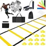 9TH SHOP Speed Ladder Agility Ladder, Football Training Equipment Set-20feet 12 Rungs Speed Ladder,10 Disc Cones, Resistance Parachute, Jump Rope, 4 Resistance Bands