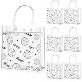 Aliceset 20 Pcs Volleyball Clear Treat Bags with Handles Volleyball Goodie Bags Sport Theme Party Favor for Team Snack Birthday Gifts, 8 x 8 x 3.15''